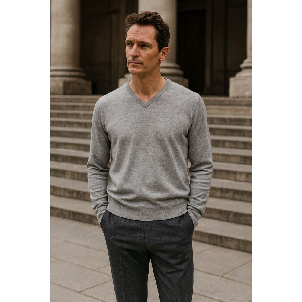 Paul Smith London Gray 100% Cotton V Neck Pullover Sweater Top Mens Size Medium